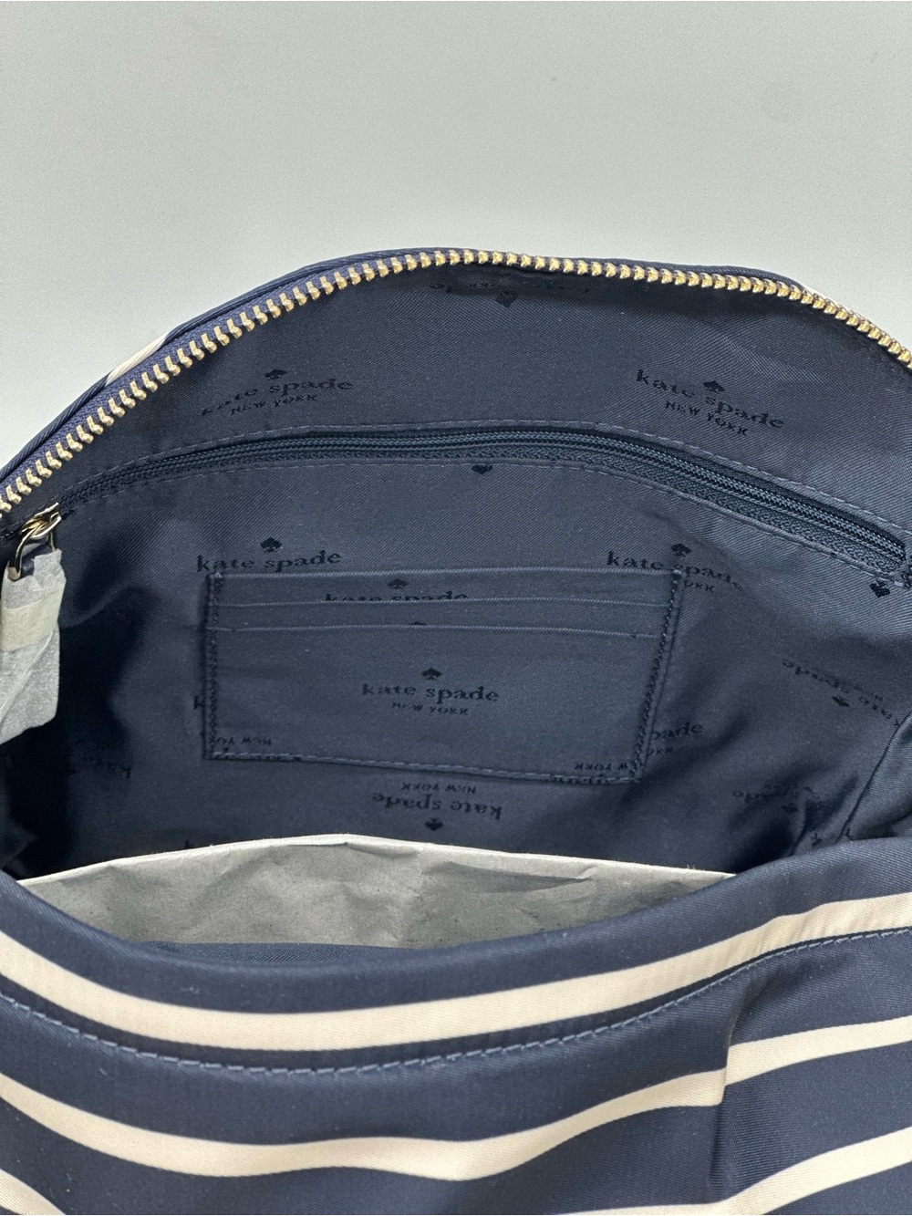 kate spade navy and white striped mini backpack with gold logo - Picture 9 of 11